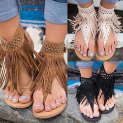 Summmer Shoes Flat Sandals Women Sexy Tassel 2025 Lady Rome Sandals Shoes Ankle Flat Flip Flops Shoes Summer For Women