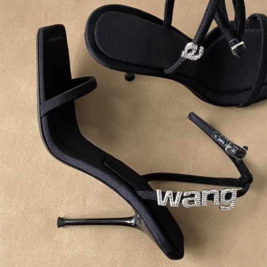 2025 New Square Toe Women Sandals Crystal Letters Decor Women Pumps Sexy High Heels Silk Wedding Dress Shoes Gladiator Sandal