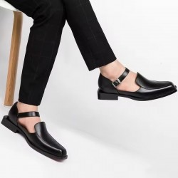 New Black Men's Summer Sandals Pu Leather Buckle Strap Dress Shoes for Men with Business Formal Shoes Men