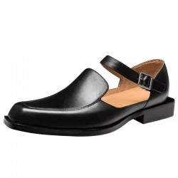 New Black Men's Summer Sandals Pu Leather Buckle Strap Dress Shoes for Men with Business Formal Shoes Men