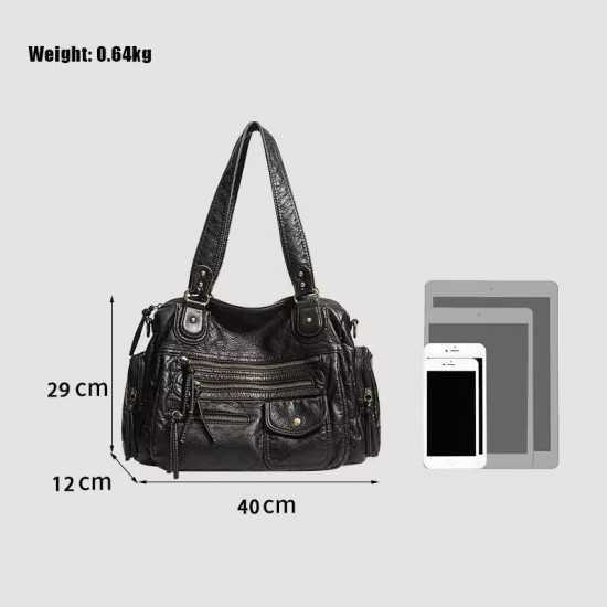 HAEX Women's Punk Biker Tote Bag Large Capacity PU Leather Crossbody Purse with Multi Pockets for Work Commute Moto Style