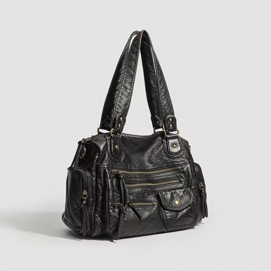 HAEX Women's Punk Biker Tote Bag Large Capacity PU Leather Crossbody Purse with Multi Pockets for Work Commute Moto Style